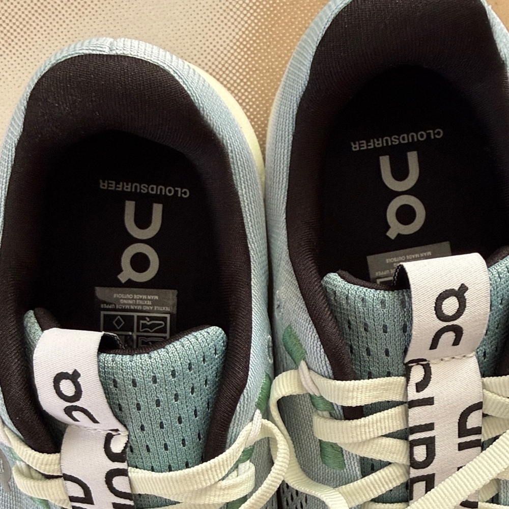 On CloudSurfer Running Women's Light Blue and White Sneakers - Picture 3 of 9
